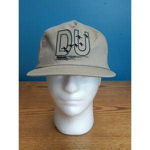 Vintage DU Ducks Unlimited Tan Khaki Snapback Hat Cap Ducks Over Pond Scene